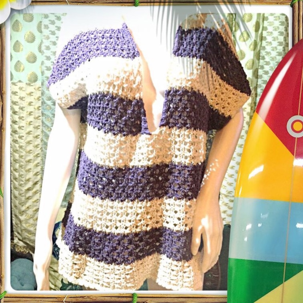 Open Crochet summer Striped sweater Hooded! Cute
